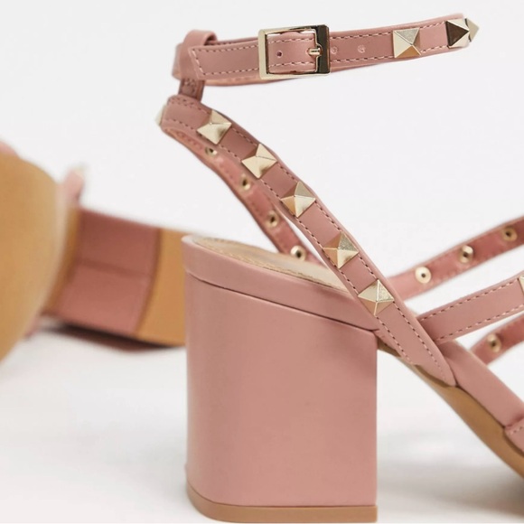 ASOS DESIGN Wide Fit Haiti studded blocked heeled sandals size 6 us square toe - Picture 3 of 8